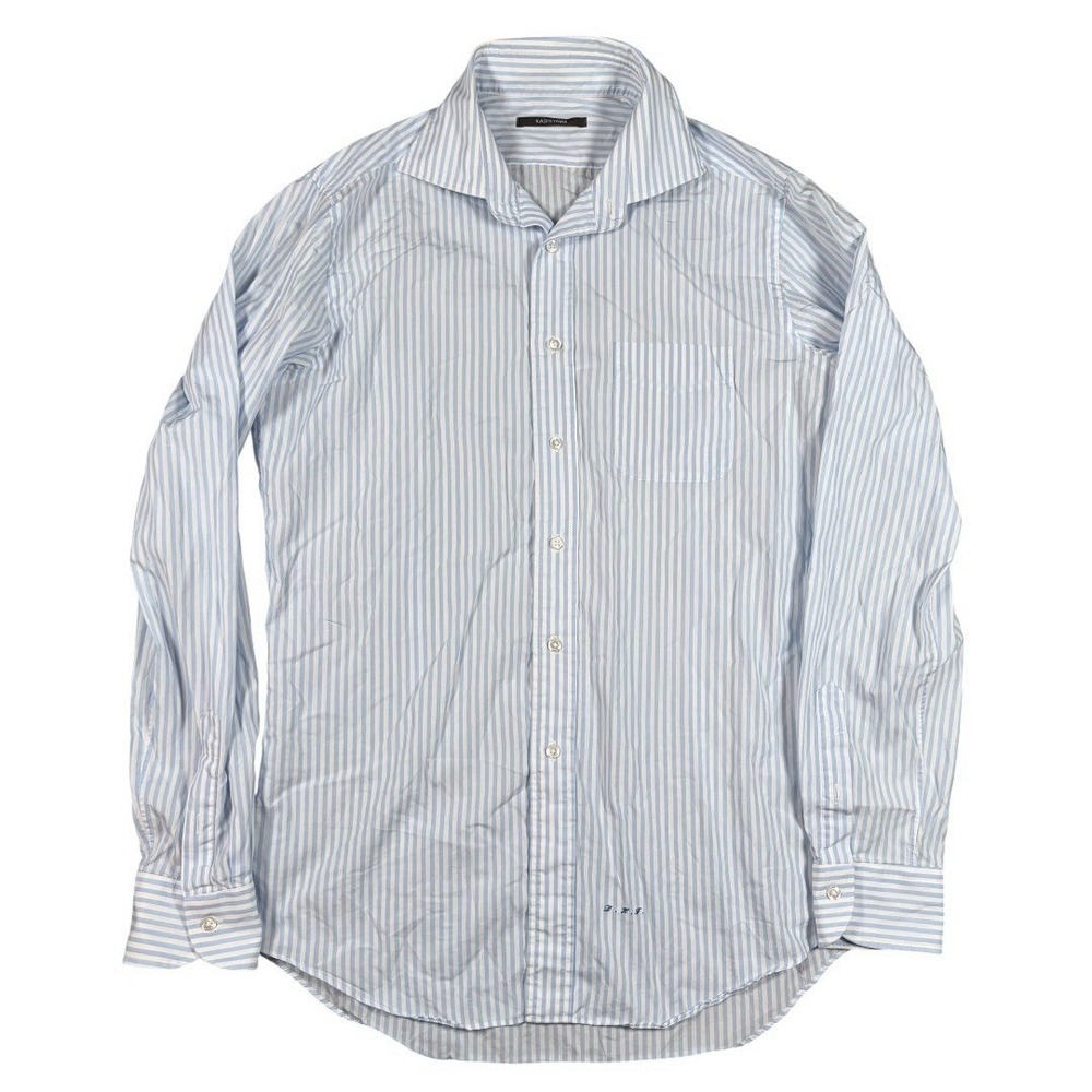 Kashiyama Made In Japan Men's White Cotton Button Down Shirt Blue Striped